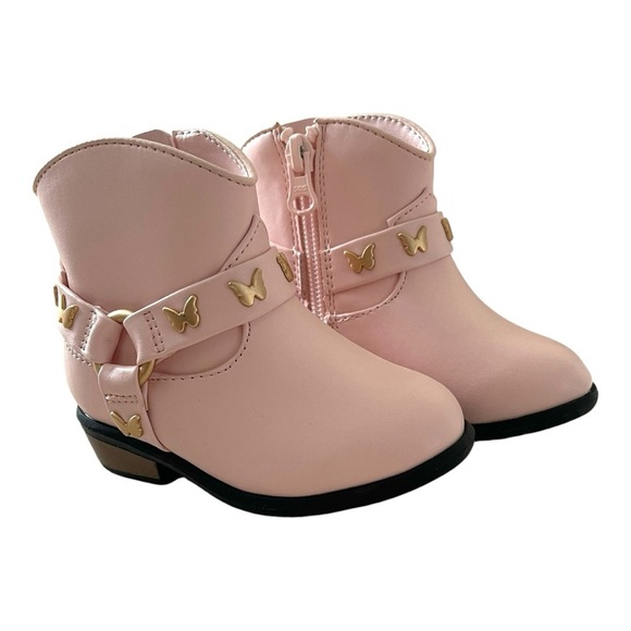 037 Cat & Jack Pink Kids Boots with Gold Butterfly Accents - Picture 2 of 8